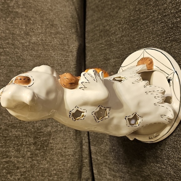 🤎🤍Blue Sky Heather Goldminc Ceramic Ghost Bear Figurine with Pumpkin - Picture 7 of 11